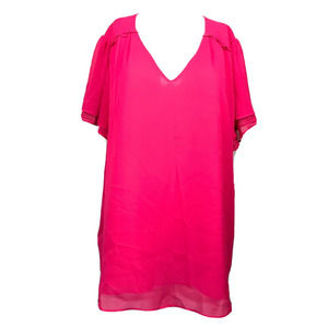 Roz‎ & Ali Shirt Womens Sz 2X Pink Chiffon Flutter Sleeve Ruffle V Neck Pullover